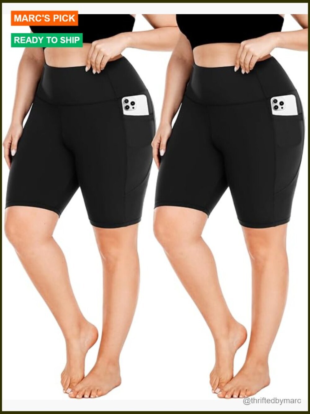 Plus Size Biker Shorts High Waist Tummy Control Pockets Workout Yoga Shorts